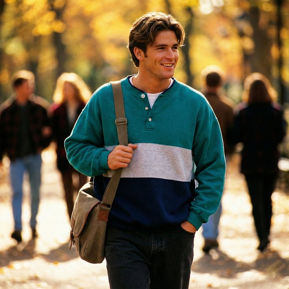 Vintage 80s Fremantle Action Wear Colorblock Henley Sweatshirt Medium Classic